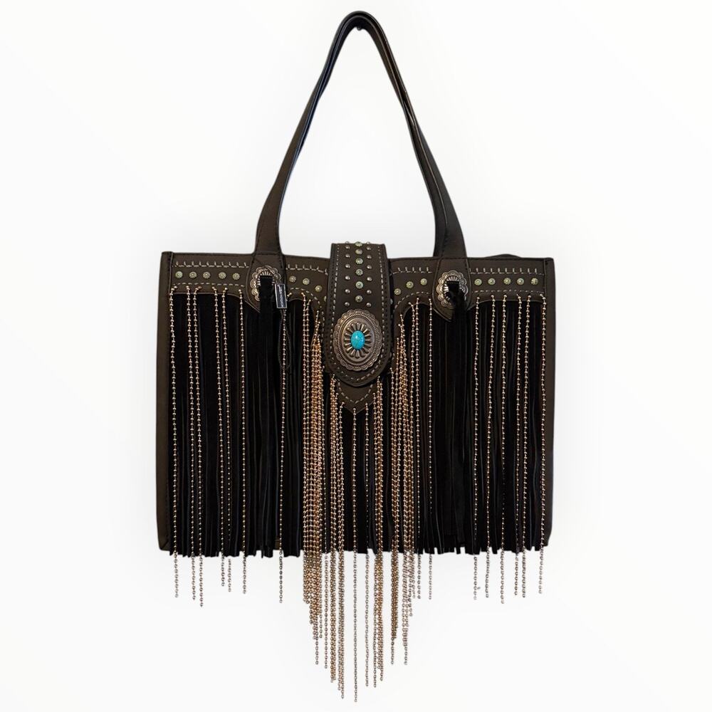 Montana West Western Fringe Concealed Carry Purse Tote Handbag Turquoise Studded
